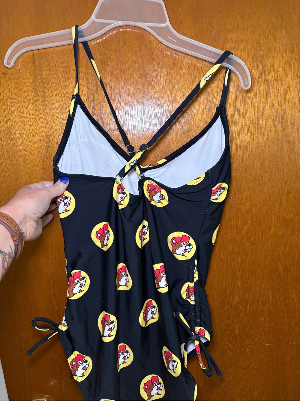 Women’s Size Medium Buc-ees Black One-Piece Swimsuit with cinched sides - Picture 2 of 5
